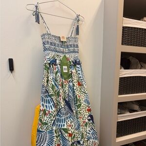 FARM Rio Blue and Green Bird Print Maxi Dress